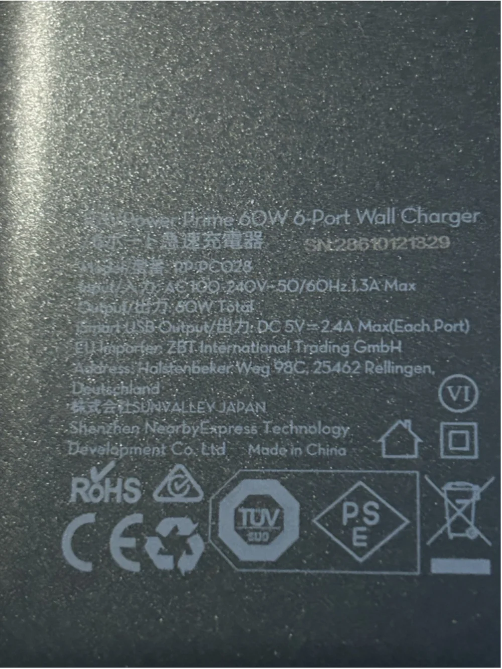 Ravpower 6 Port USB Wall Charger 60W Black Model RP-PC028